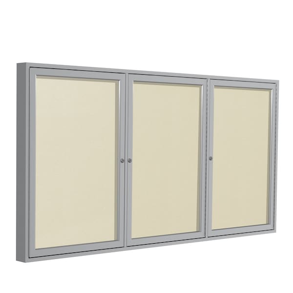 Enclosed Bulletin Board, 3 Door, Vinyl, 3 ft H x 6 ft W, Ivory